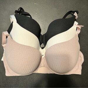 NWT Victoria's Secret Ribbed T-Shirt Bra Trio - Black, White, Blush